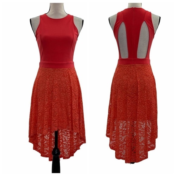 LUSH Red Lace Open Back High Low Sleeveless Dress - Picture 1 of 13